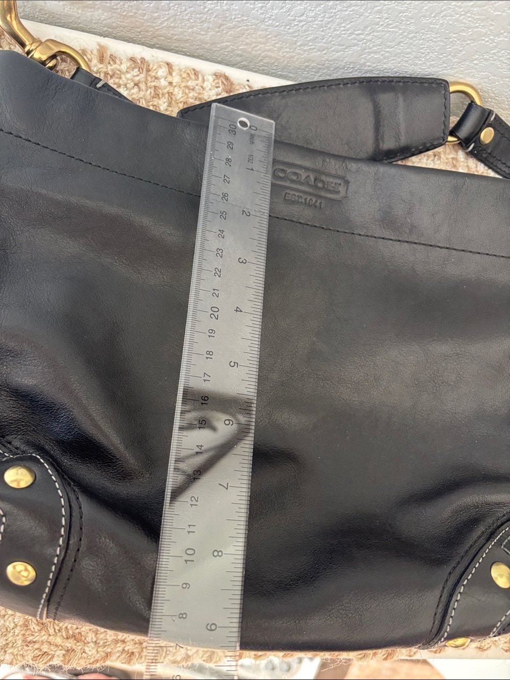 Coach Carly Black Leather Shoulder Bag with Gold Hardware - Picture 16 of 16